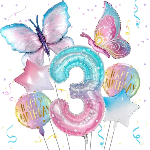 Miniatura 9 de Decoraciones de cumpleaños de mariposa, globos de mariposa, decoraciones de fiesta de primer cumpleaños para niñas, números de fantasía, 1 globo