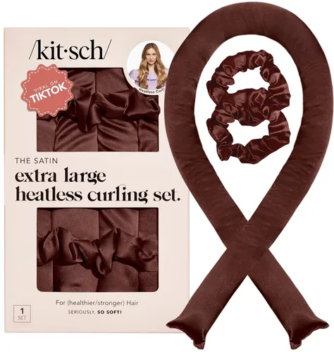 Kitsch Juego de rizadores de pelo sin calor XL satinados, rizos sin calor, cómodos rizadores de pelo para dormir sin encrespamiento, sin daños por