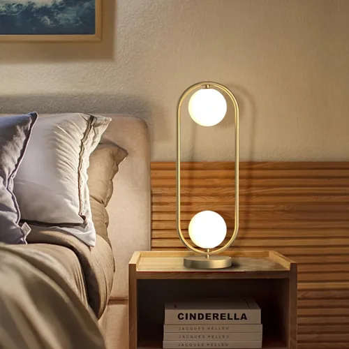 Miniatura 4 de Lámpara de mesa de cristal de 2 luces, lámpara de escritorio de latón dorado con cable enchufable, lámpara de lectura moderna de mediados de siglo