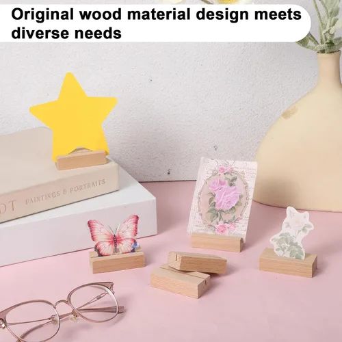 Miniatura 3 de 6 soportes de madera para números de mesa de 2.17 pulgadas, soportes de madera para tarjetas de lugar, soporte para tarjetas de imagen y nombre