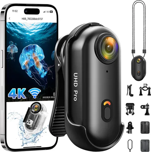 Cámara de acción 4K mejorada 2026, cámara corporal WiFi POV, tamaño pulgar con funda impermeable, cámara deportiva portátil, mini cámara corporal
