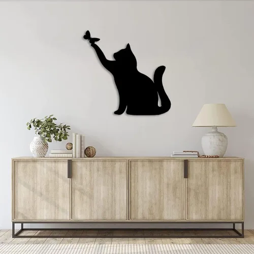 Miniatura 5 de JILIP Letrero de arte de silueta de gato de metal, escultura de pared colgante negra, placa de decoración de pared de animales de metal, decoración