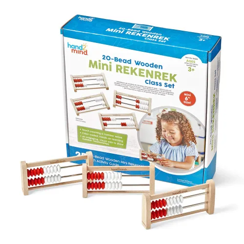 hand2mind Mini juego de clase Rekenrek de madera de 20 cuentas, estante numérico para niños, ábaco para niños, cuentas de conteo, contadores de