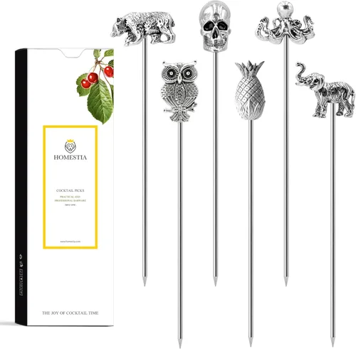 Miniatura 19 de Homestia Púas de cóctel doradas, 16 púas de Martini torcidas de acero inoxidable de 4.3 pulgadas, brochetas de metal reutilizables para cócteles