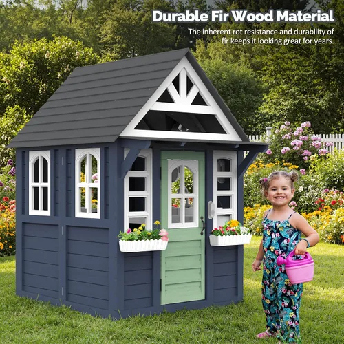 Miniatura 5 de Seizeen Casa de Juegos para Niños al Aire Libre, Casa de Juegos Moderna de Madera de Abeto, Casa de Juegos Tipo Cabaña para Interiores y Exteriores