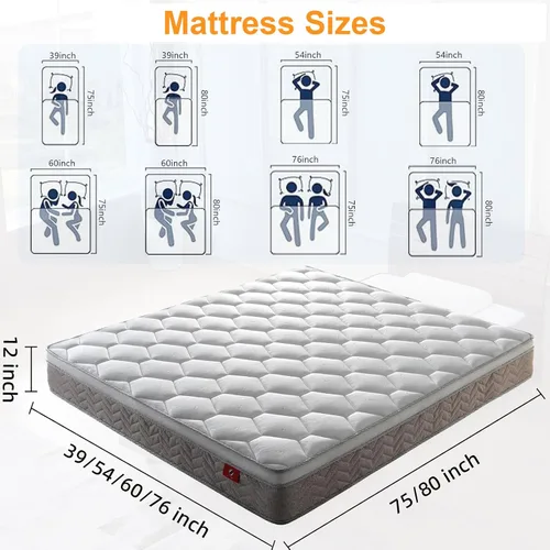 Miniatura 2 de Colchón individual XL, colchón híbrido mediano de 12 pulgadas con bobina en bolsillos, espuma viscoelástica fresca y funda europea transpirable