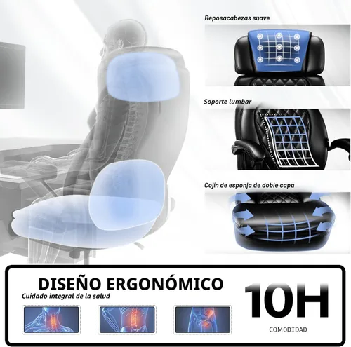 Miniatura 6 de Silla de oficina ejecutiva de 400 libras con reposapiés para personas pesadas, silla de escritorio ergonómica grande y alta con reposacabezas Negro