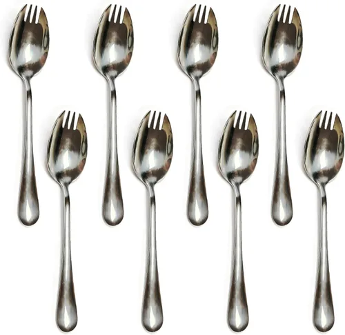 Miniatura 5 de IQCWOOD 304 Stainless Steel Sporks, 4-Pack 7.2-Inch Heavy Duty Metal Spork, Gold Fork Spoon Set for Pasta, Soup, Rice, Salad, Ice Cream, Dessert &