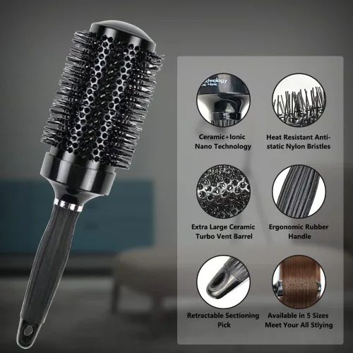 Miniatura 2 de Juego de 8 cepillos de pelo rizado, cepillos para el cabello para mujer, cepillo redondo para secar con soplado, cepillo de pala, apto para Negro