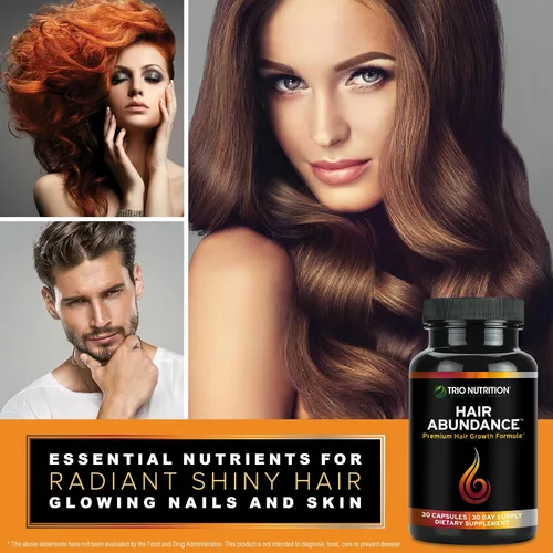 Miniatura 4 de TRIO NUTRITION Abundancia capilar Suplemento vitamínico natural para el crecimiento del cabello, uñas fuertes y piel suave Impulsado