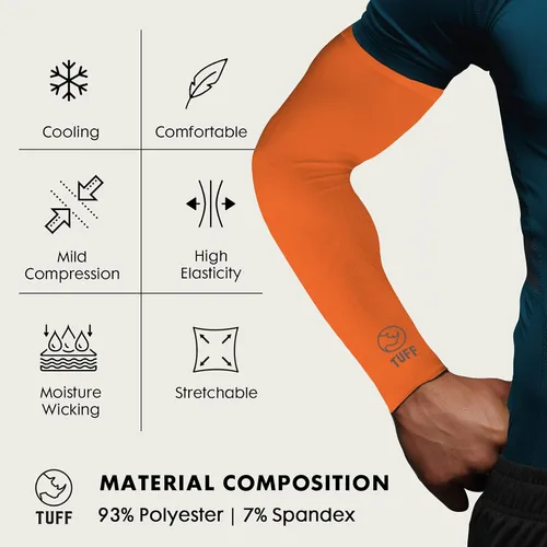 Miniatura 5 de TUFF - Mangas de compresión para brazos refrigerantes, mangas de brazo UPF 50 para hombres y mujeres.. Naranja Hi Vis 1 par