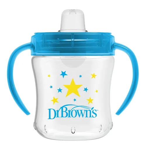 Dr. Brown's Milestones - Vaso entrenador con boquilla suave y asas, color azul estrella, sin BPA, 6 oz/180 mL, a partir de 6 meses