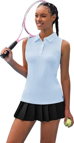 Miniatura 2 de COOrun Camiseta polo de golf para mujer, sin mangas, camiseta de tenis con protección UV, 50+, secado rápido, con cuello