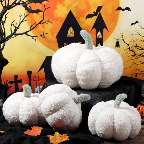 Miniatura 3 de Kajaia 4 almohadas de otoño decorativas de calabaza de Acción de Gracias, almohada de otoño de 11 pulgadas, 7 pulgadas, cojín 3D de Acción de Blanco