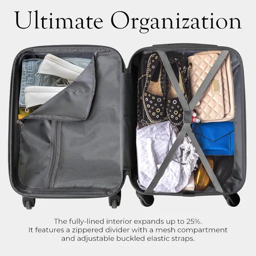Miniatura 6 de AMKA Juego de equipaje giratorio extensible Gem Hardside, Negro -, Spinner de mano extensible Hardside con estuche cosmético incluido