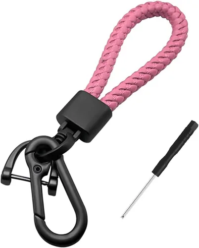 Miniatura 10 de Llavero de llaves de coche con bellota y trenzado en paracord, llavero de cuero trenzado grueso para hombres y mujeres, adecuado para todos los Negro