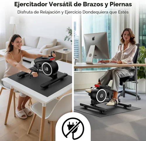 Miniatura 2 de pooboo Ejercitador de pedales para bicicleta debajo del escritorio, silenciosa y magnética con 16 niveles de resistencia, entrenamiento de brazos