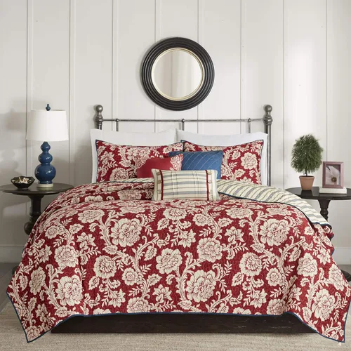 Miniatura 12 de Madison Park Lola Juego de colcha 100 % algodón, informal, floral, puntadas en canal, 365 días, ligero, colcha, almohadas decorativas, fundas, Lola