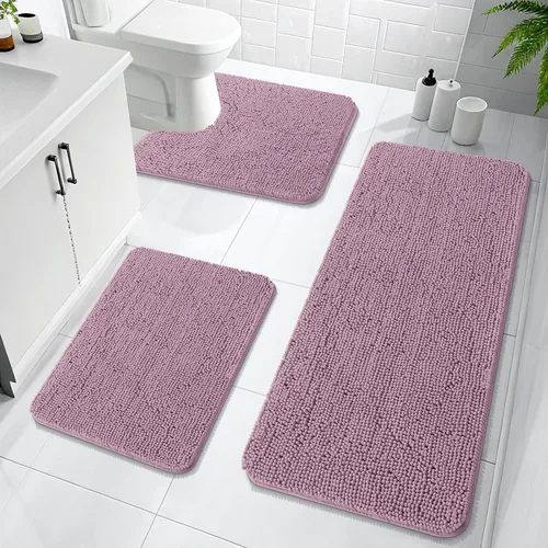 Miniatura 92 de OLANLY Juego de Alfombras de Baño de 3 Piezas, Tapetes de Baño de Chenilla Suave y Absorbente y Alfombra de Contorno en Forma de U para Inodoro