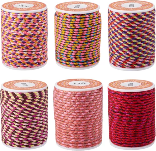 Miniatura 16 de Beadthoven - Cuerda trenzada de 0.069 pulgadas, 25.8 yardas de colores, cuerda metálica para anudar china, cuerda de macramé, cuerda de arcoíris