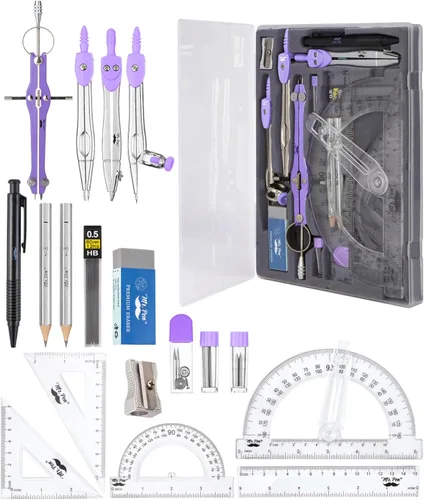 Miniatura 11 de Mr. Pen - Juego de geometría, 15 piezas, negro, transportador de brazo giratorio de 6 pulgadas, compás, escuadras, regla, compases y transportador