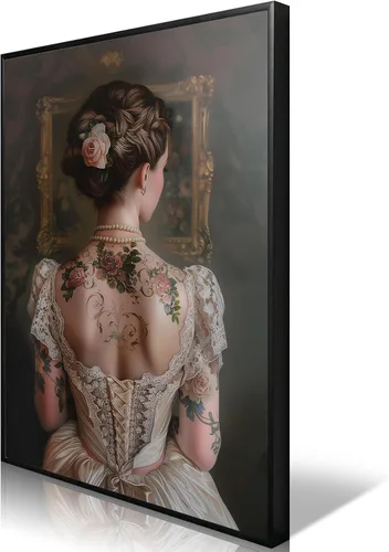 Miniatura 9 de Pintura retro de chica con estilo vintage en lienzo con estampado de rosas, póster estético antiguo, chica victoriana de estilo moody, arte de pared