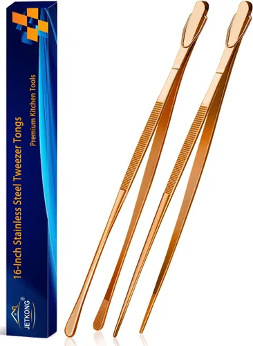 Miniatura 10 de Jetkong 2 pinzas de cocina de 40.6 cm, extra grandes, de acero inoxidable, para alimentos, pinzas de cocina gigantes (color dorado)