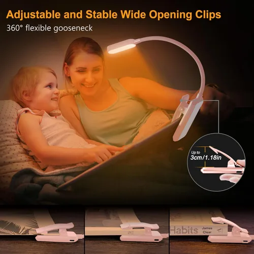 Miniatura 5 de Gritin Luz de libro recargable de 16 LED para leer en la cama, cuidado de los ojos, 3 temperaturas de color, brillo de atenuación continua, 80 horas