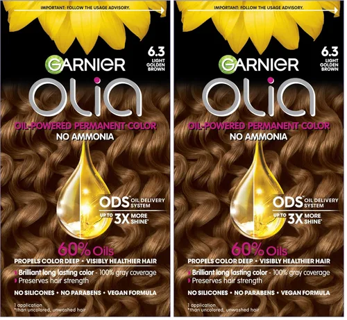 Miniatura 29 de Garnier Olia Tinte para el cabello permanente rico en aceite de color brillante sin amoníaco, 5.0 marrón medio (paquete de 2) tinte para el cabello