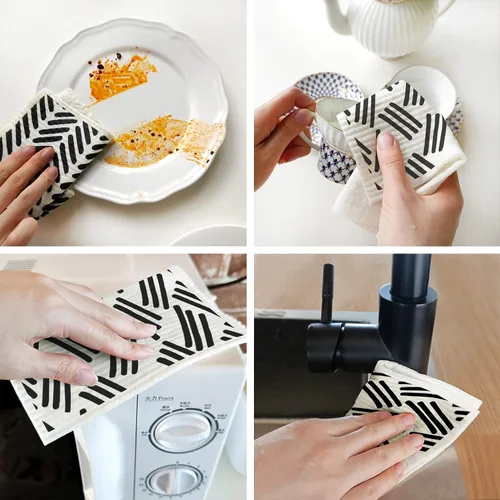 Miniatura 5 de Morigins Paños de cocina suecos para cocina, paquete de 6 paños de cocina suecos minimalistas negros, paños de esponja de celulosa, toallas de papel