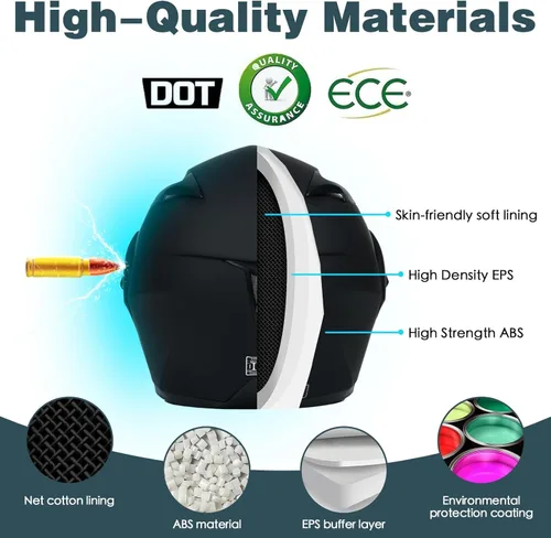Miniatura 6 de Casco de motocicleta con Bluetooth, casco modular de motocicleta con Bluetooth, aprobado por DOT, doble visera, abatible, con Bluetooth, casco