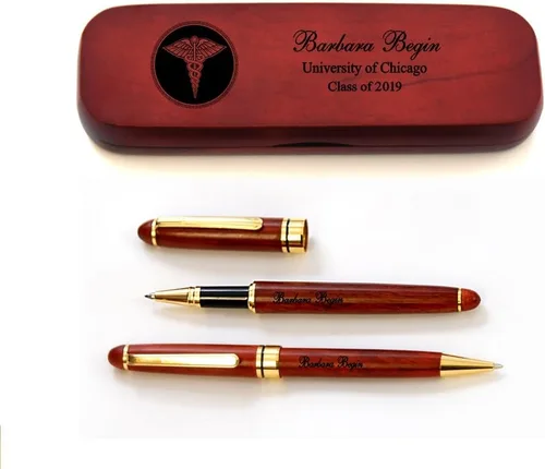 Personalizado Afzelia Afzelia Africana Madera Pluma de Graduación Set para Médico RW-Doctor-GD