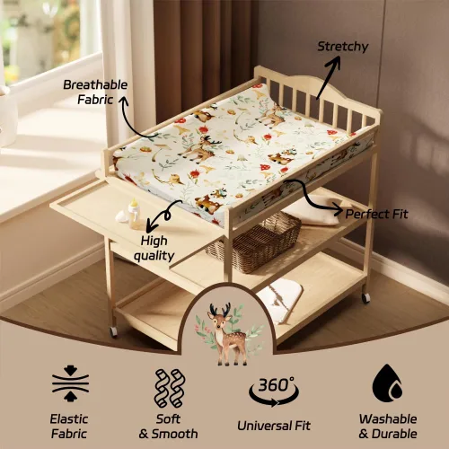 Miniatura 5 de Juego de 4 fundas para cambiador de bebé, diseño de animales del bosque, de madera, neutro, unisex, para bebés, niños o niñas (cerveza)