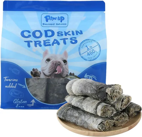 Miniatura 11 de Golosinas para perros PAWUP, piel de bacalao con Taurina, masticables de un ingrediente sin granos, rollos de piel de pescado ricos en Omega3, 8