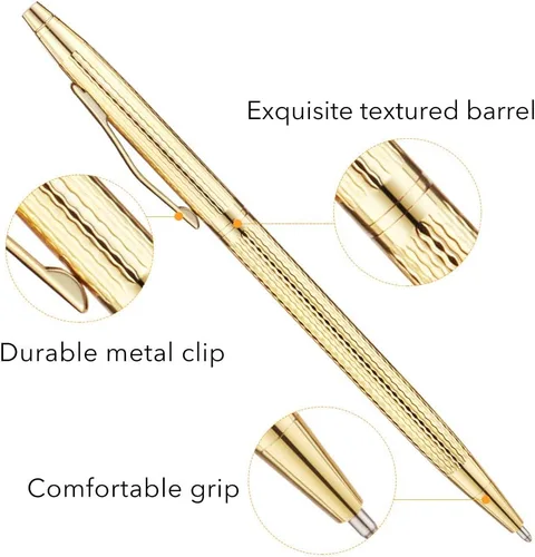 Miniatura 3 de Unibene Bolígrafos retráctiles metálicos delgados – Oro tallado, bonito regalo para negocios, oficina, estudiantes, profesores, boda, Navidad, punta