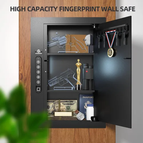 Miniatura 8 de XDeer Caja fuerte de seguridad de pared plana oculta en la pared, caja fuerte biométrica oculta para huellas dactilares, cajas fuertes electrónicas