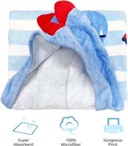 Miniatura 3 de Toalla de playa con capucha para niños, toalla de baño para niños, toalla de baño de algodón con patrón de animales, toalla de ducha para niños