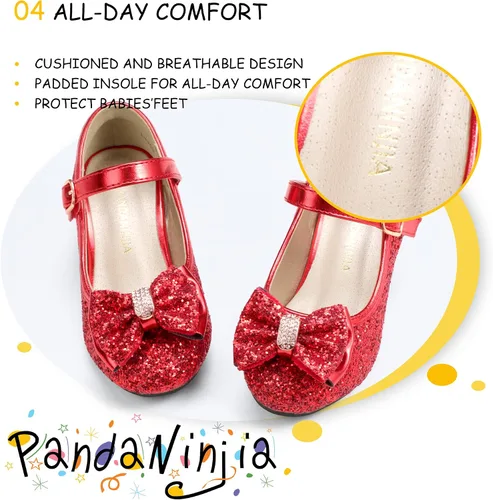 Miniatura 87 de PANDANINJIA Vestido de jada para niñas y niños pequeños, zapatos de princesa Mary Jane con tacones con lazo para fiesta, boda, boda
