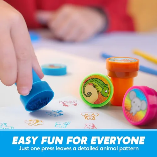 Miniatura 4 de JOYIN 50 sellos de animales para niños, con 50 diseños diferentes, granja, animales marinos, sellos para manualidades, caja de premios juguetes