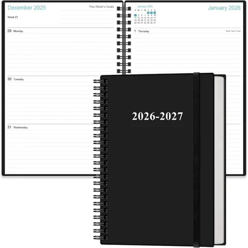 Agenda 2026-2027 – Agenda semanal y mensual de 18 meses de enero de 2026 a junio de 2027, planificadores en espiral 2026-2027 con cierre elástico,
