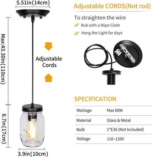 Miniatura 2 de Lámparas de tarro de masón: lámpara colgante de granja - Iluminación de isla de cocina de granja - Iluminación colgante ajustable para cocina sobre