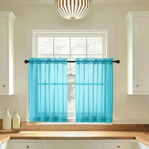 Miniatura 116 de LIVEKID Cortinas traslúcidas negras de cocina de 36 pulgadas de largo, cortinas cortas filtrantes de luz, 2 paneles de gasa aireada, texturizadas
