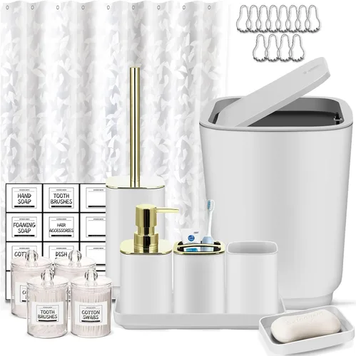 Miniatura 12 de Accesorios de baño verdes, juego de baño de 11 piezas, bandeja, soporte para cepillos de dientes, taza para cepillos de dientes, dispensador