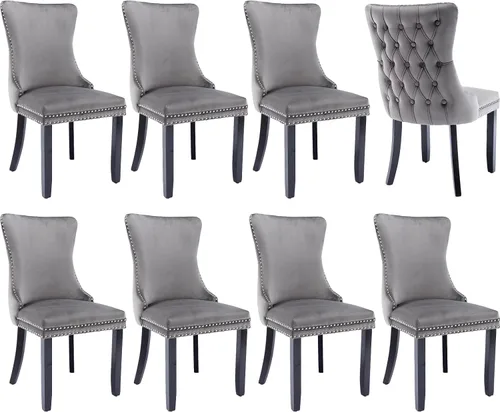 Miniatura 88 de Juego de 2 sillas de comedor modernas, sillas de comedor tapizadas acolchadas con patas de madera maciza, silla de cocina de tela de lino beige