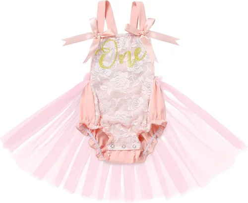 Miniatura 60 de Traje de bebé niña primer cumpleaños traje de encaje tul mameluco princesa tutú vestido de un año cumpleaños pastel Smash fotografía ropa