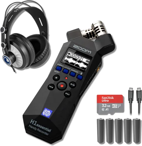 Miniatura 10 de Zoom H1essential - Grabadora de audio portátil de 2 pistas y 32 bits con micrófono Lavalier GO Lav, 5 baterías AAA, cable USB-C a USB-C y tarjeta