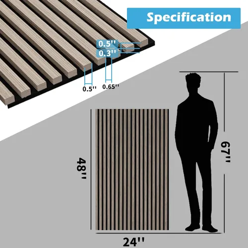 Miniatura 6 de Art3d Paquete de 2 paneles acústicos de madera de 48 x 24 pulgadas para pared, paneles de listones de madera insonorizados para pared y techo