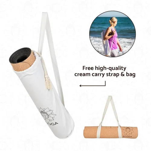 Miniatura 3 de Esterilla de yoga de corcho premium con marcas de alineación – Esterilla de yoga caliente antideslizante de 0.197 in de grosor – Ecológico no tóxico