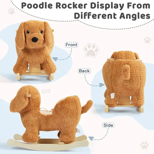 Miniatura 7 de Caballo mecedor para bebé, caniche de madera para niños pequeños de 1 año de edad, lindo perro de peluche de juguete mecedora para bebés, niños