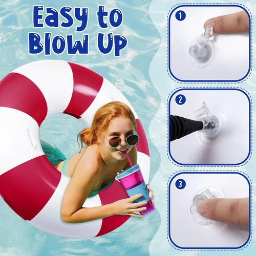 Miniatura 4 de Gemscream 2 flotadores grandes de piscina con asas, 47.24 pulgadas, tubos inflables de piscina tamaño adulto para tumbonas de verano, fiesta